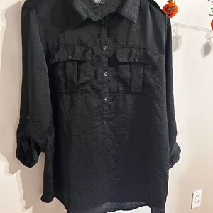 Black satin material blouse